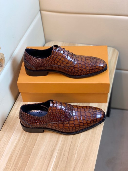 Shoes Louis Vuitton crocodile embossed leather derby Brown