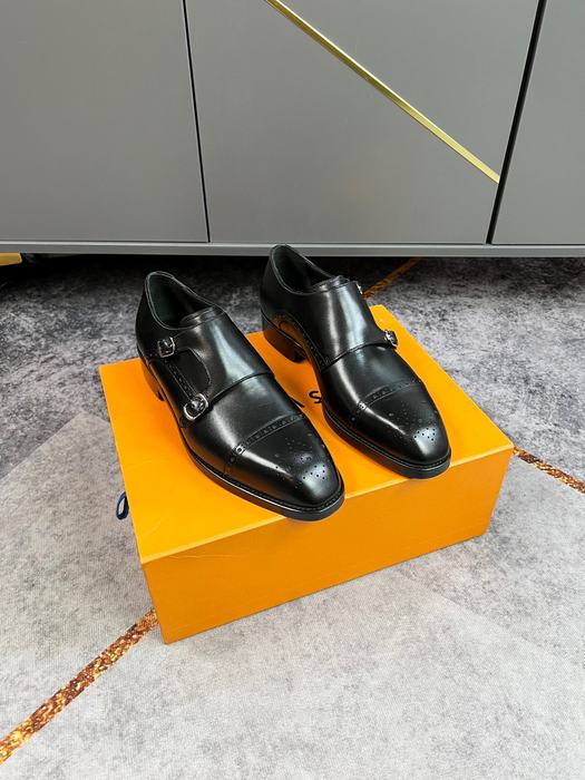 Shoes Louis Vuitton double monk strap leather shoes Black 001