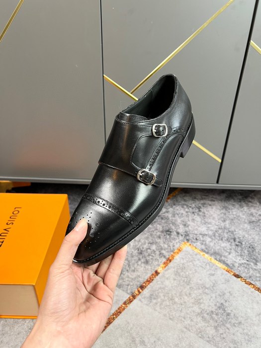Shoes Louis Vuitton double monk strap leather shoes Black 001