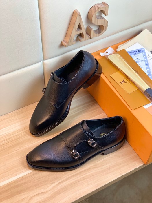 Shoes Louis Vuitton double monk strap leather shoes Black