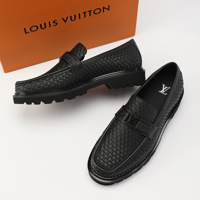 Shoes Louis Vuitton woven leather loafer Black
