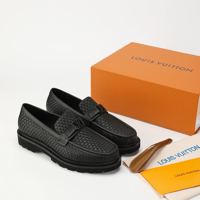 Shoes Louis Vuitton woven leather loafer Black