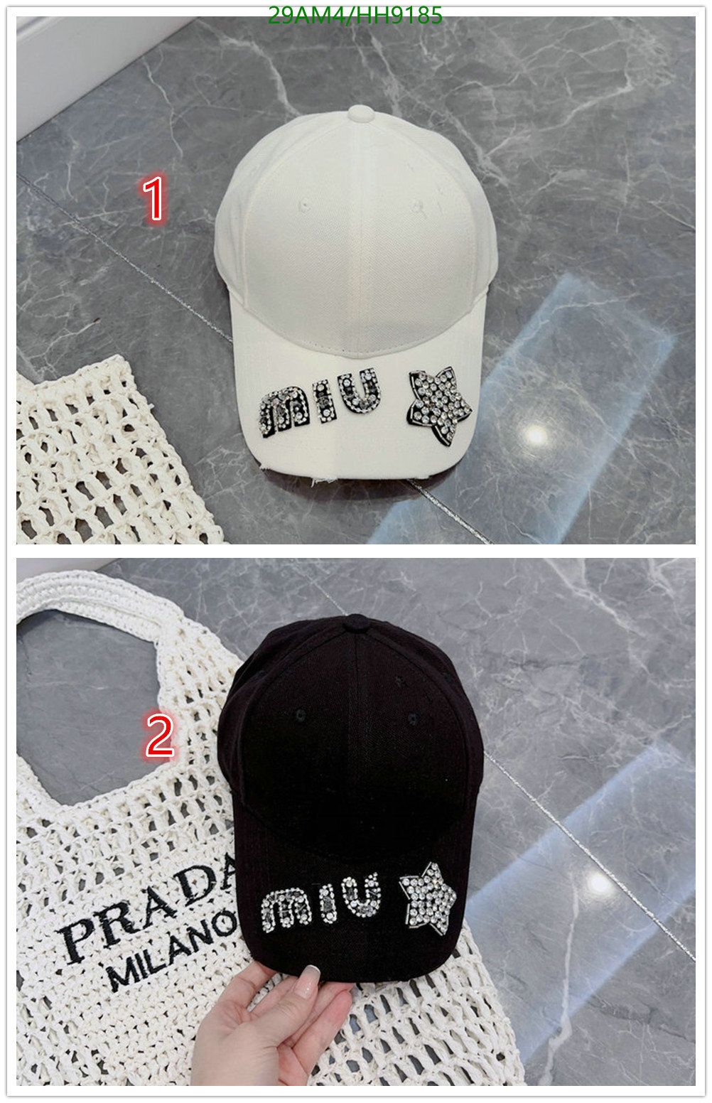 Yupoo miumiu hat baseball black white text HH9185
