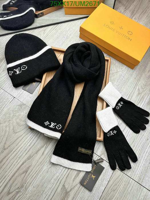 Yupoo LV scarf glove hat set Red