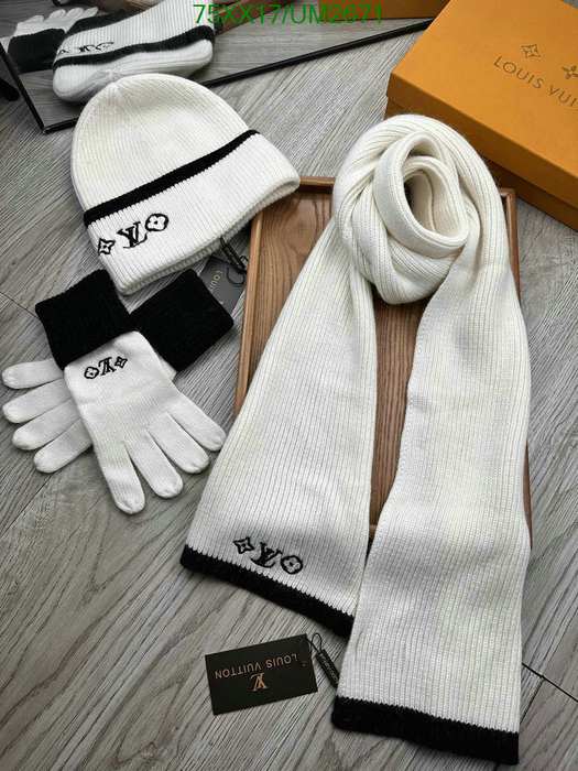 Yupoo LV scarf glove hat set Red