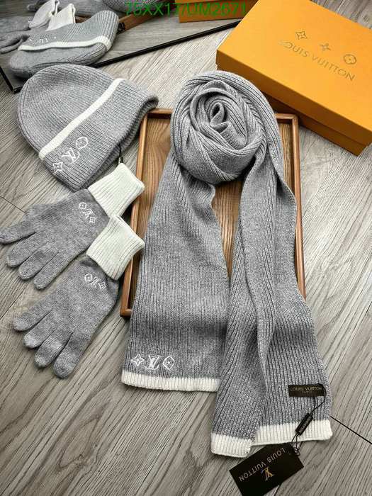 Yupoo LV scarf glove hat set Red