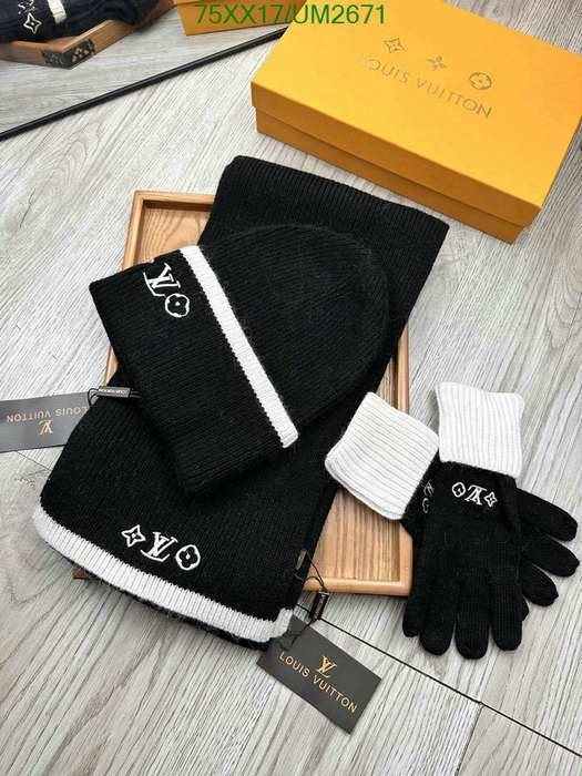 Yupoo LV scarf glove hat set Red