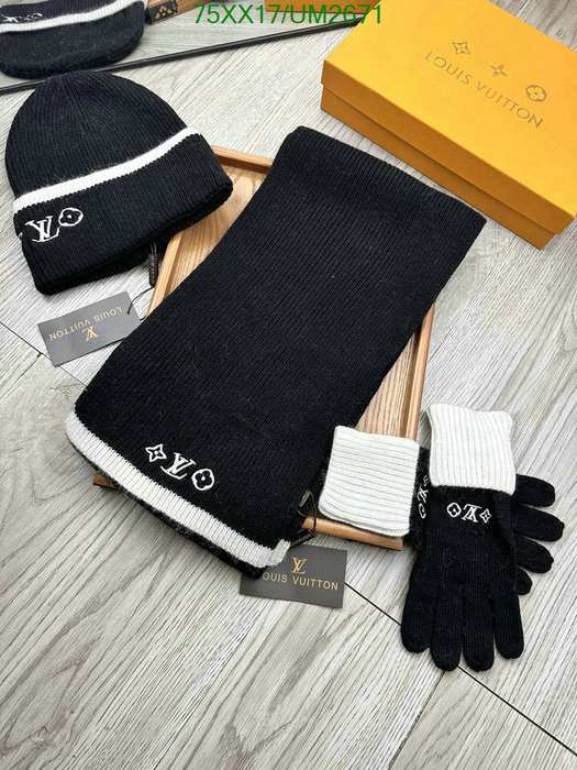 Yupoo LV scarf glove hat set Red