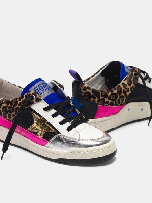 Yupoo sneakers in leopard print pony skin with a gold star Blue