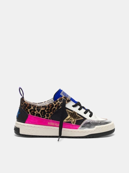 Yupoo sneakers in leopard print pony skin with a gold star Blue