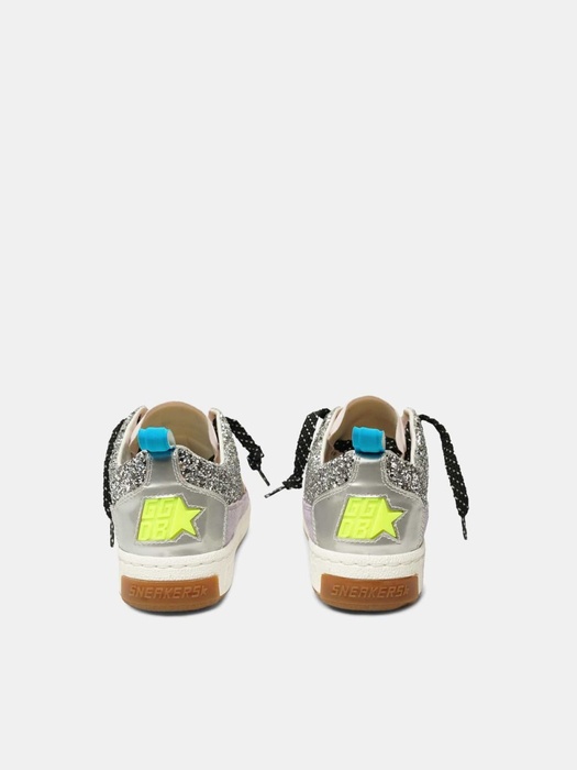 Yupoo sneakers in silver mesh with a pink star Black