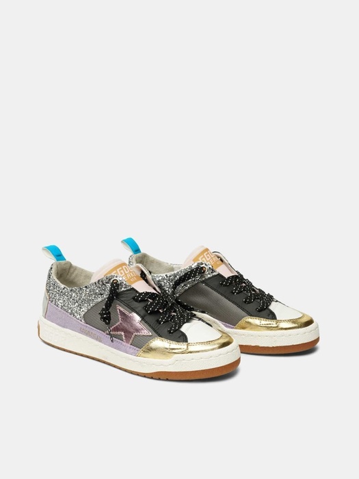 Yupoo sneakers in silver mesh with a pink star Black