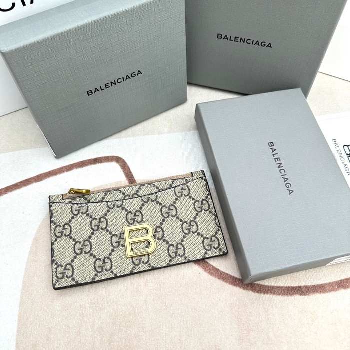 Card holder Balenciaga GG monogram with B logo Beige