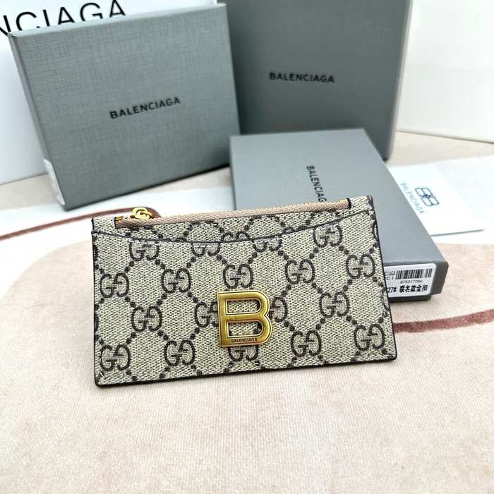 Card holder Balenciaga GG monogram with B logo Beige
