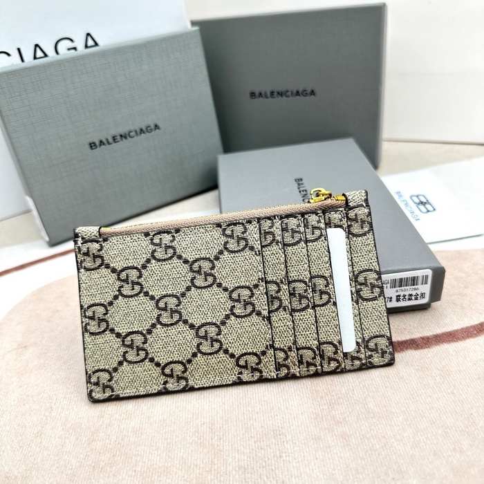 Card holder Balenciaga GG monogram with B logo Beige