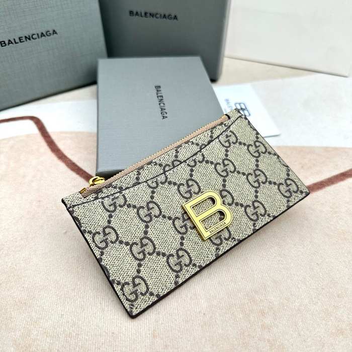 Card holder Balenciaga GG monogram with B logo Beige
