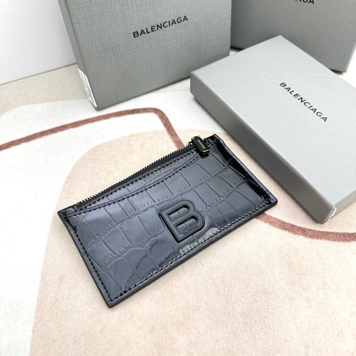 Card holder Balenciaga embossed crocodile pattern Black 001