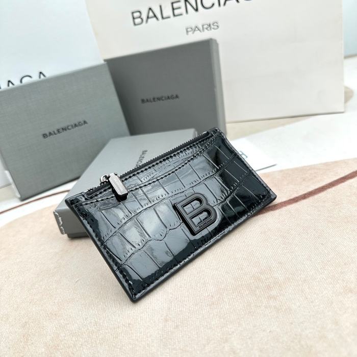 Card holder Balenciaga embossed crocodile pattern Black 001