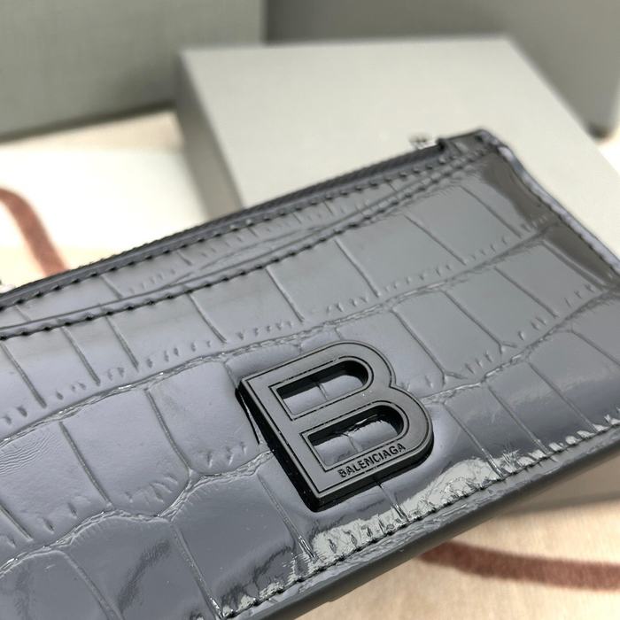 Card holder Balenciaga embossed crocodile pattern Black 001