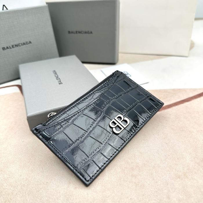 Card holder Balenciaga embossed crocodile pattern Black