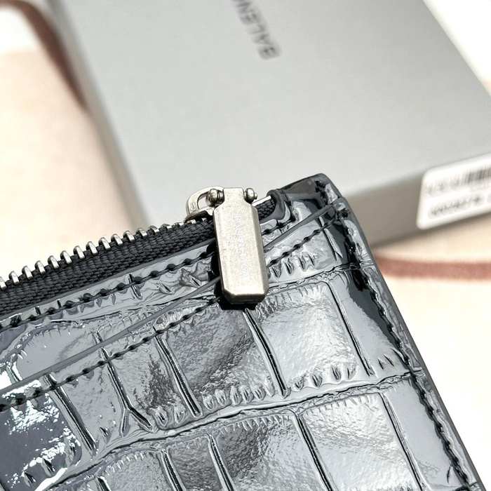 Card holder Balenciaga embossed crocodile pattern Black