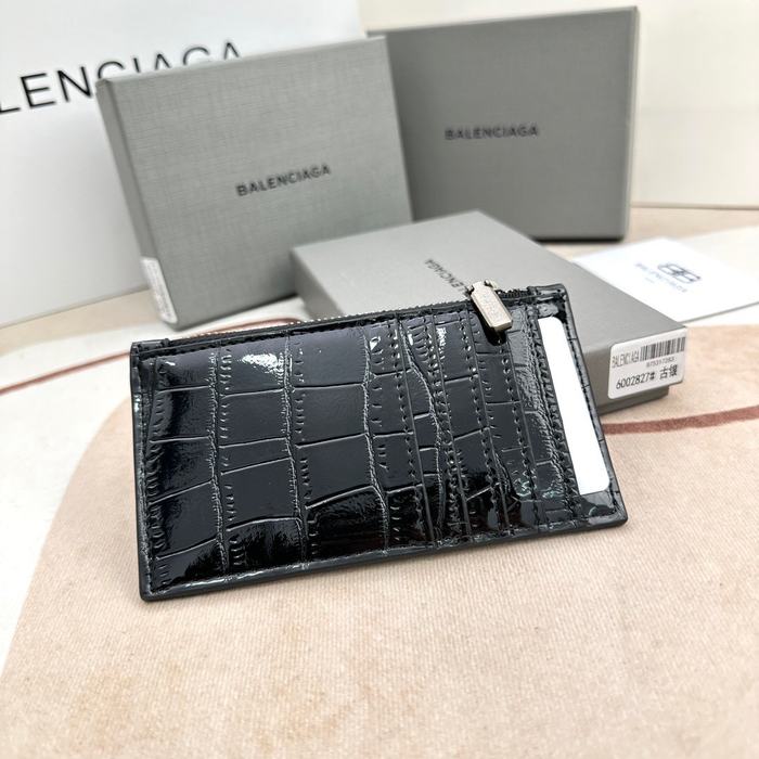 Card holder Balenciaga embossed crocodile pattern Black