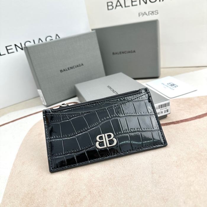 Card holder Balenciaga embossed crocodile pattern Black