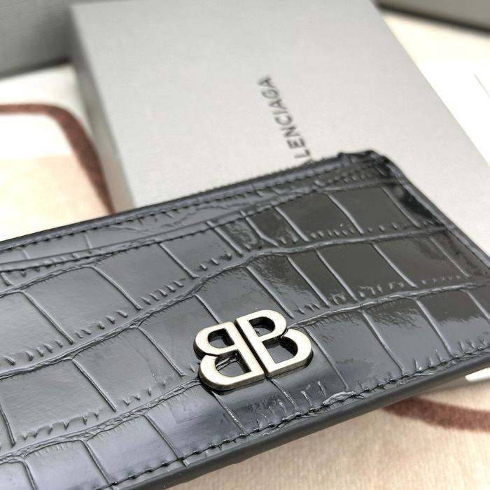 Card holder Balenciaga embossed crocodile pattern Black