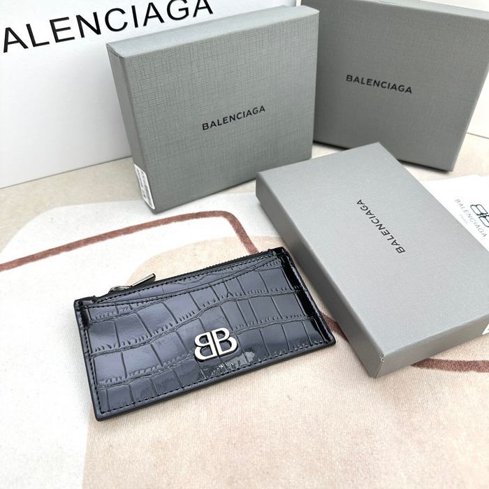 Card holder Balenciaga embossed crocodile pattern Black
