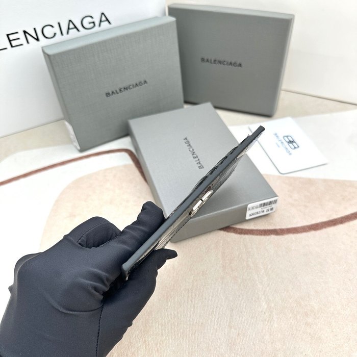 Card holder Balenciaga embossed crocodile pattern Black