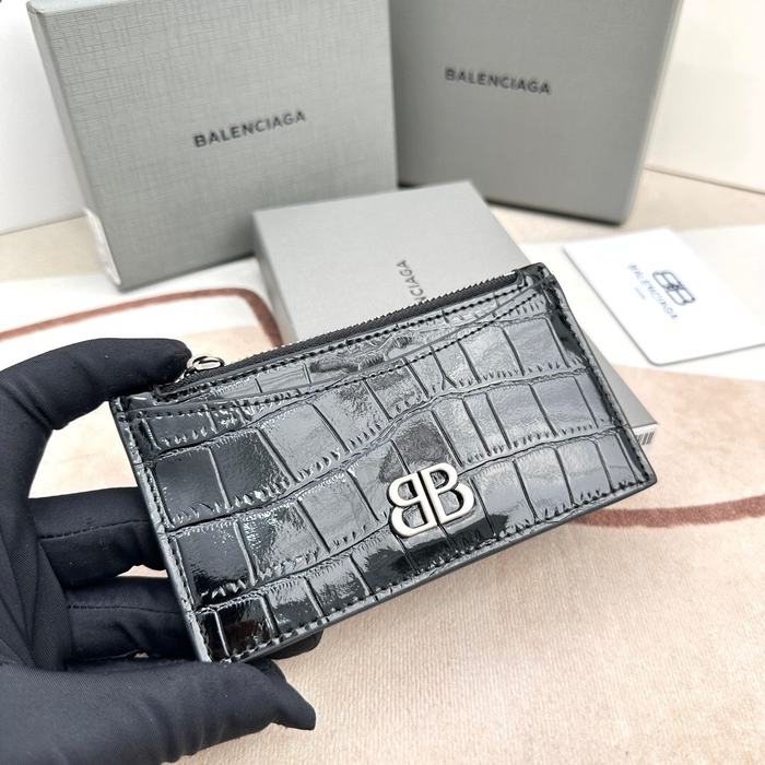 Card holder Balenciaga embossed crocodile pattern Black