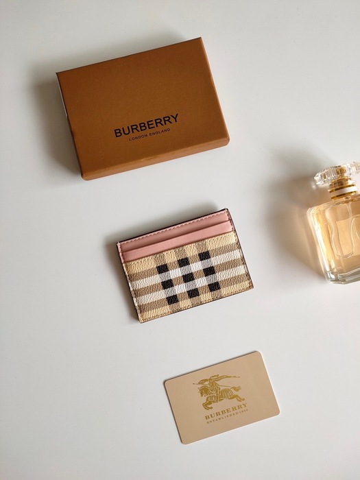 Card holder Burberry checked fabric with leather trim Beige Size 10.5x7.5cm