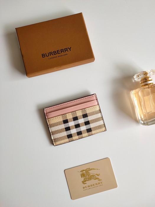 Card holder Burberry checked fabric with leather trim Beige Size 10.5x7.5cm