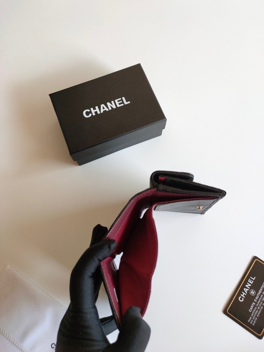 Card holder Chanel quilted lambskin chain logo card holder Black