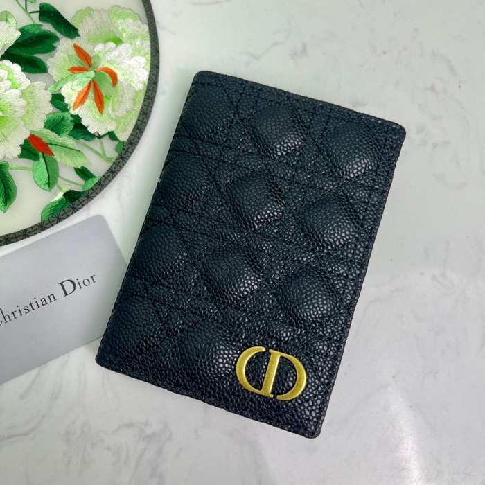 Card holder Christian Dior cannage quilt card holder Black Size 10x14cm
