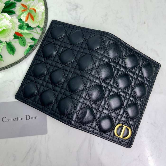 Card holder Christian Dior cannage quilt card holder Black Size 10x14cm