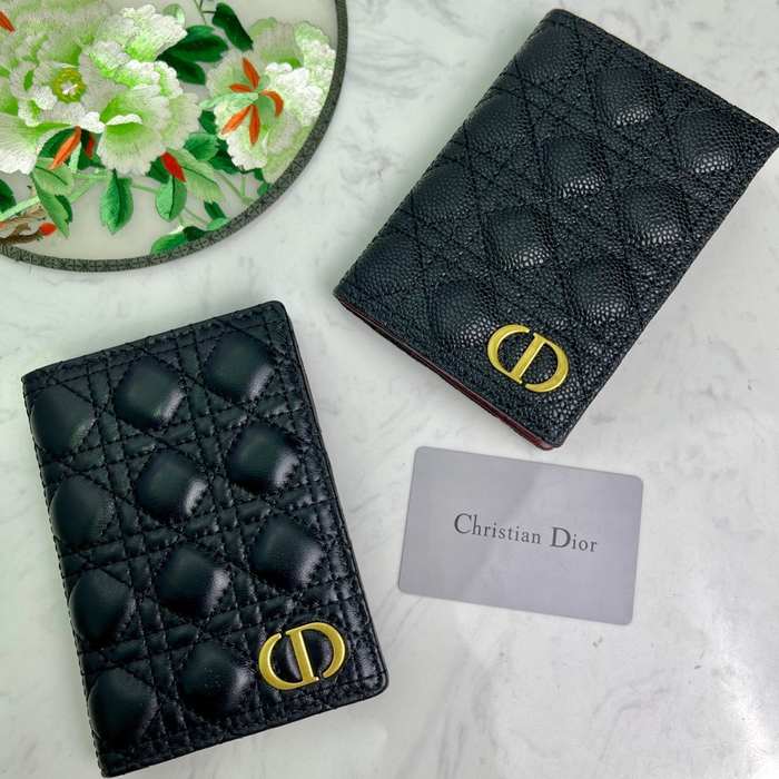Card holder Christian Dior cannage quilt card holder Black Size 10x14cm