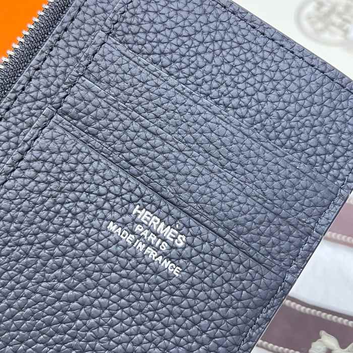 Card holder Hermes Togo leather with silver chain Black Size 11.9x8.3cm