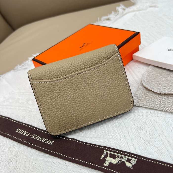Card holder Hermes leather card holder with silver button Beige Size 10x8cm