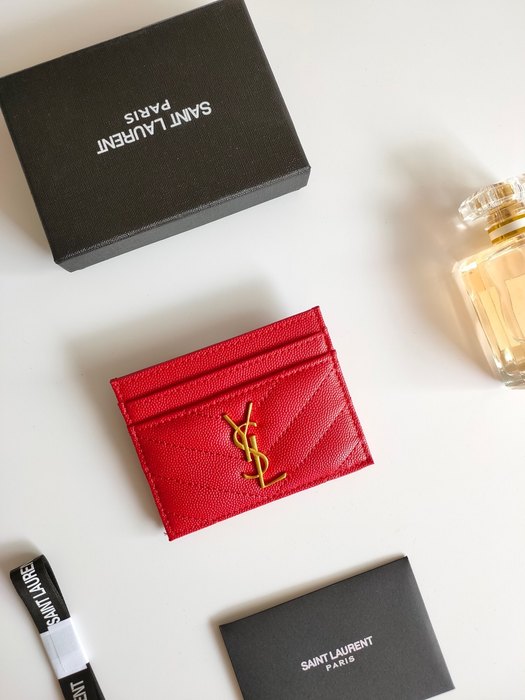Card holder Saint Laurent YSL logo quilted Red Size 10.5x7.5x0.5cm