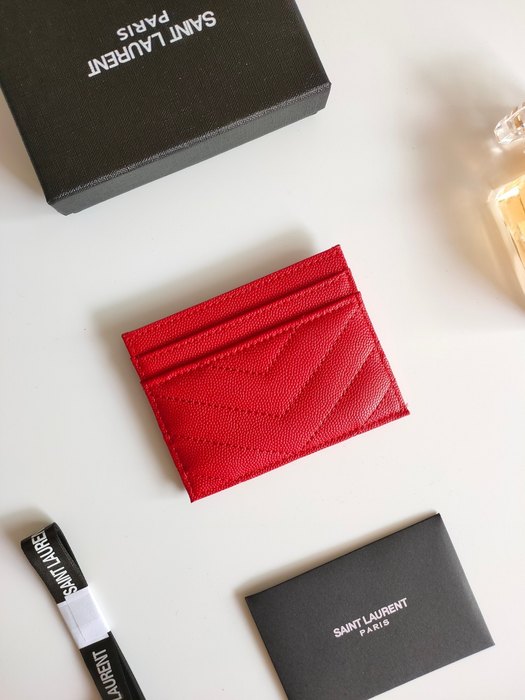 Card holder Saint Laurent YSL logo quilted Red Size 10.5x7.5x0.5cm