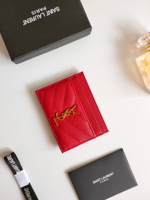 Card holder Saint Laurent YSL logo quilted Red Size 10.5x7.5x0.5cm
