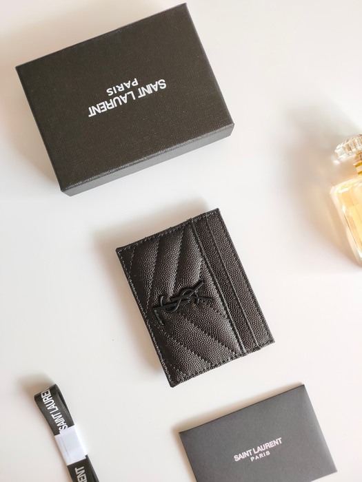 Card holder Saint Laurent quilted logo card holder Black Size 10.5x7.5x0.5cm 001