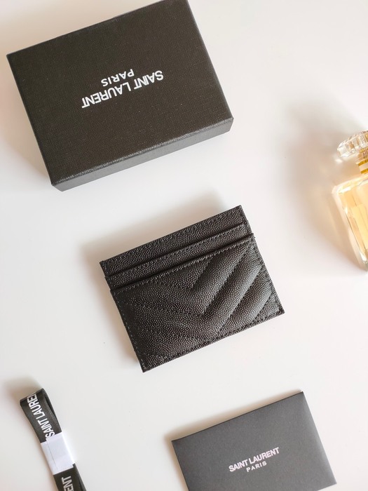 Card holder Saint Laurent quilted logo card holder Black Size 10.5x7.5x0.5cm 001