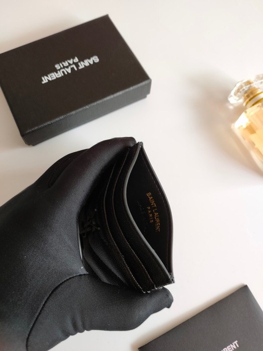 Card holder Saint Laurent quilted logo card holder Black Size 10.5x7.5x0.5cm