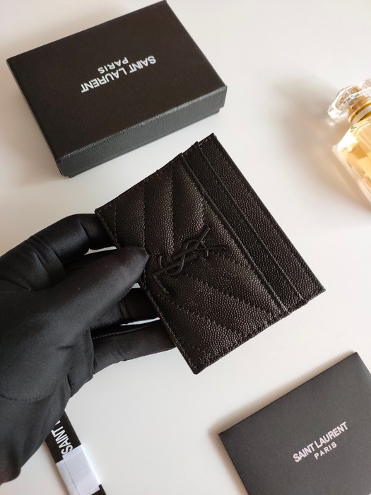 Card holder Saint Laurent quilted logo card holder Black Size 10.5x7.5x0.5cm