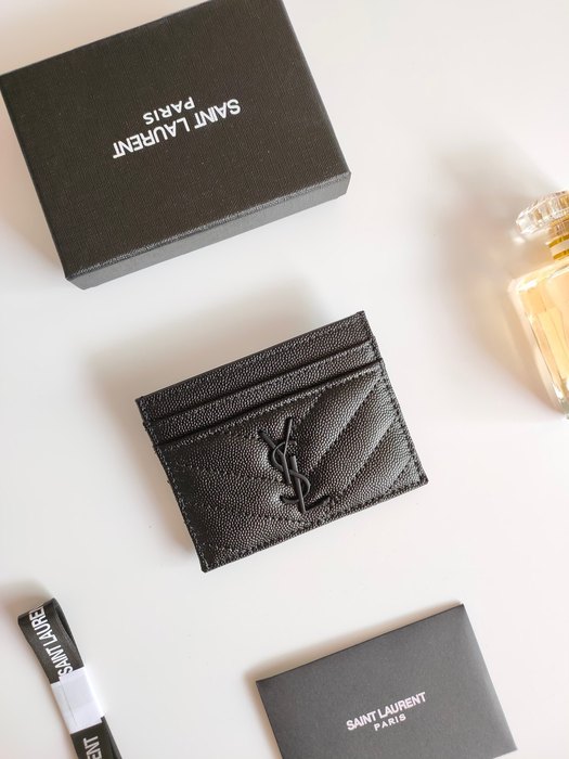 Card holder Saint Laurent quilted logo card holder Black Size 10.5x7.5x0.5cm