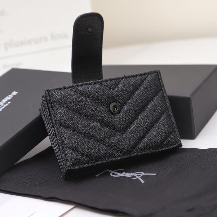 Card holder YSL quilted leather snap card holder Black Size 11x7x2cm