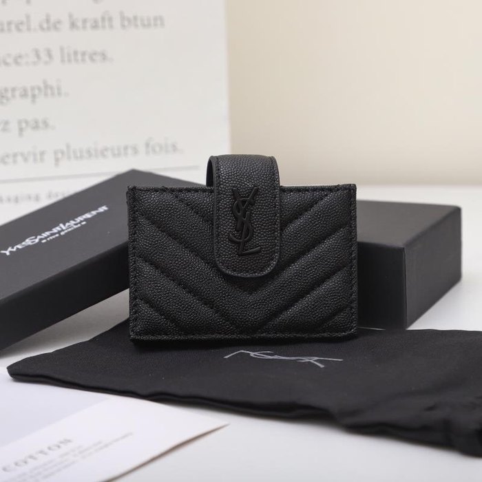 Card holder YSL quilted leather snap card holder Black Size 11x7x2cm