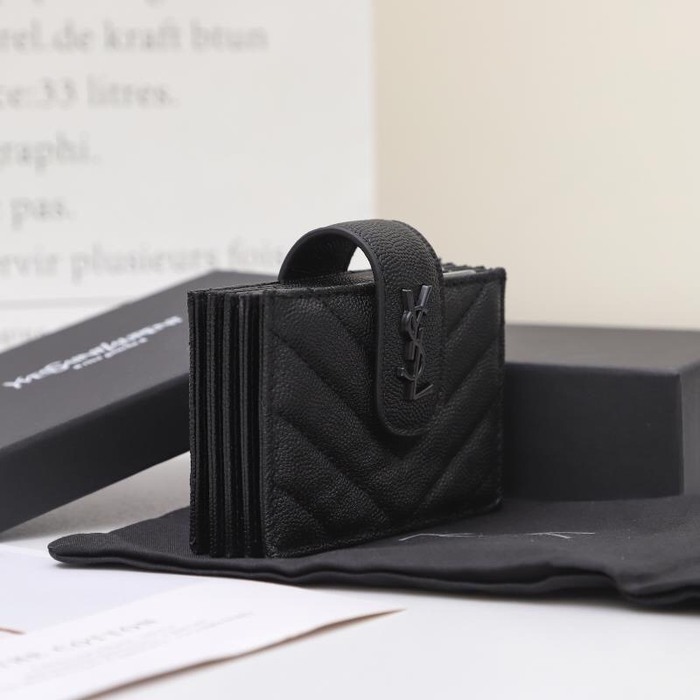 Card holder YSL quilted leather snap card holder Black Size 11x7x2cm